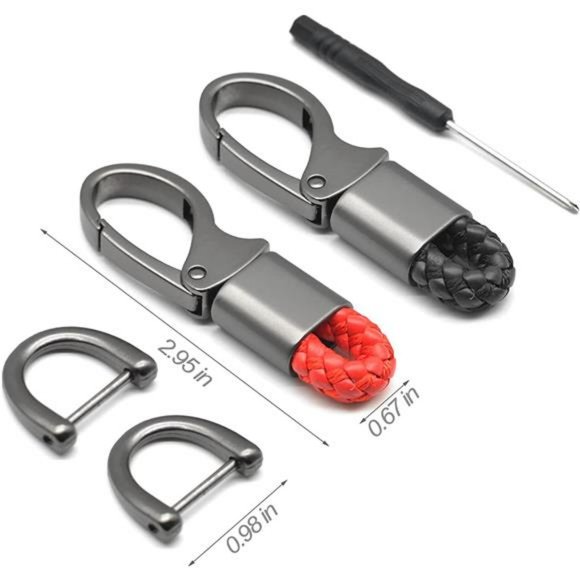 2 Pack Car Key Fob Keychains Leather Holder Key Chain Sturdy Metal with D-Ring - Picture 3 of 5